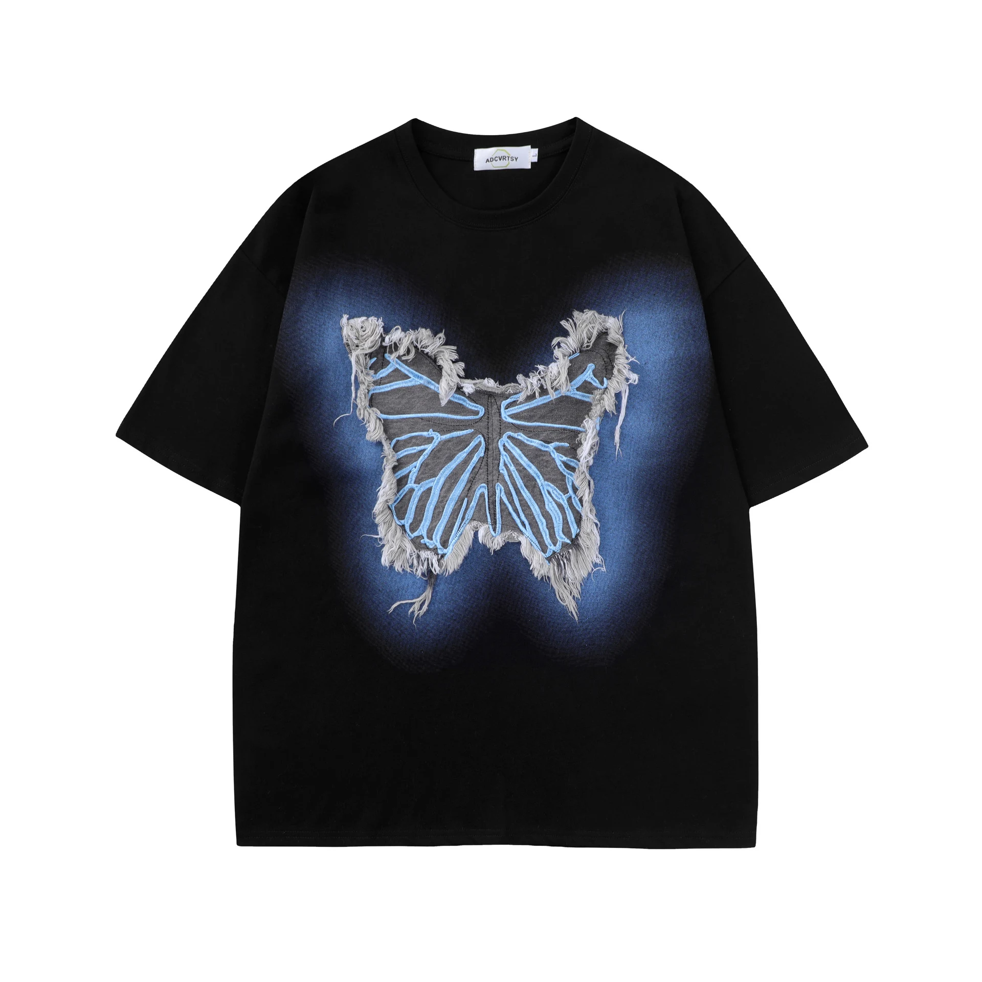 T-shirt American Street Raw Butterfly Patch Maniche Corte Unisex Comfort Uomo Donna Abbigliamento Casual Stile Americano — foto 18