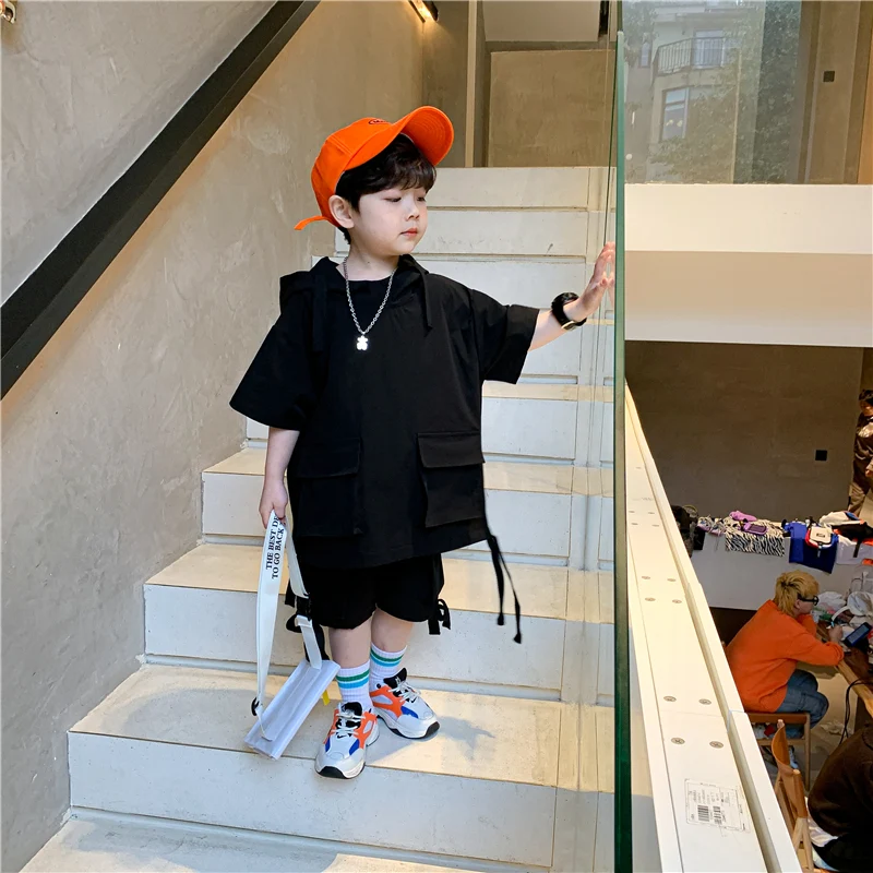 Terno Infantil de Manga Curta Verão Novo Bebê Bonito Jaqueta e Shorts Conjunto Coreano Estilo Ocidental Duas Peças — foto 1
