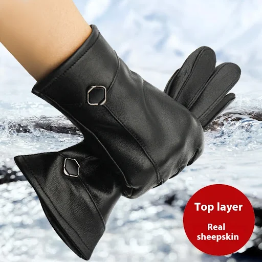 Title 11, Autumn and Winter Womens Leather Gloves Fleece...