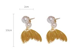 Brincos simples de borla de pérolas Fishtail Silver Needle, delicados e charmosos, adicionam um toque de elegância sutil, perfeitos para uso diário. — foto 1