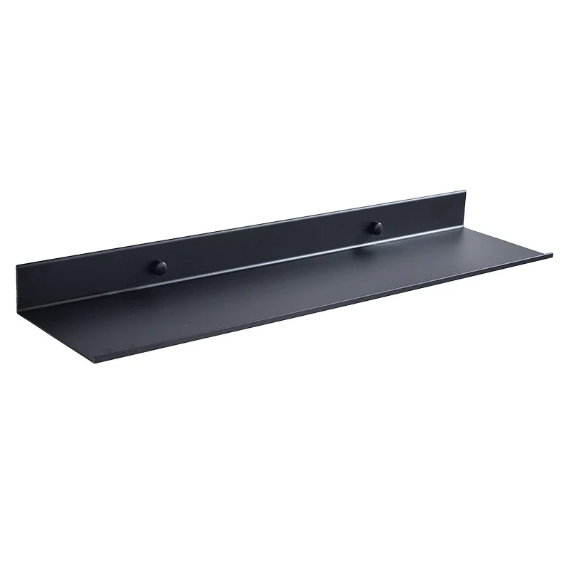 Black bathroom rectangular shelving mirror front rack, matte aluminum storage. Maximize space with this stylish and func — photo 2