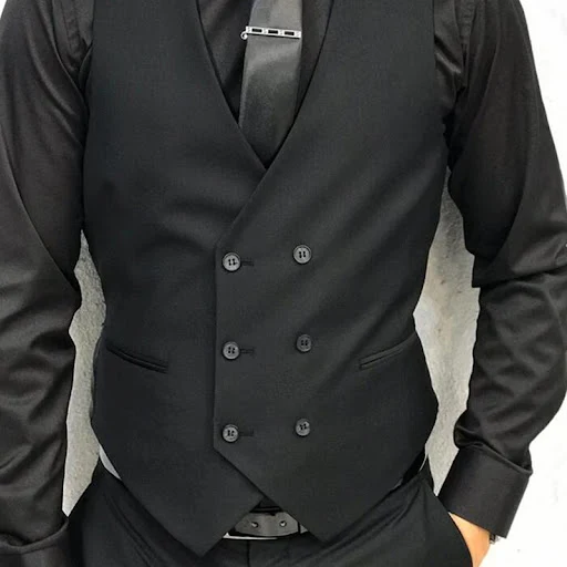Title 2, Black Formal Men Vest With Double Breasted V Ne...
