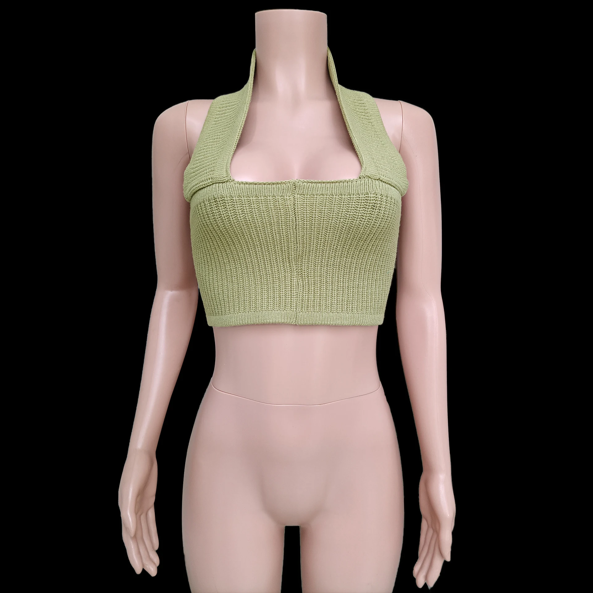 Title 13, Suéter feminino de malha de lã com halter de co...