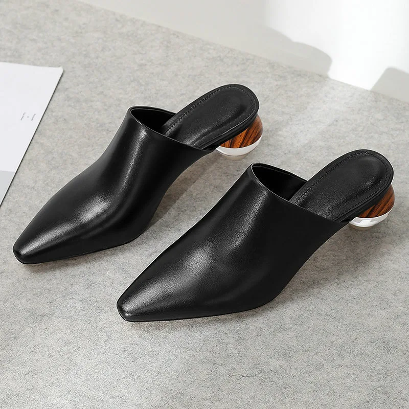 Simple Closed Toe Sandals Pointed-toe Mules Shoes with Crystal Thick Heel. Comfortable and stylish footwear for everyday — photo 8