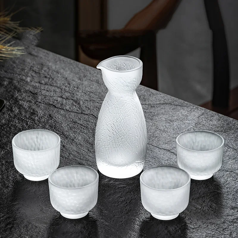 Title 5, Japanese Style Frosted Sake Jug Set, Glass Drin...