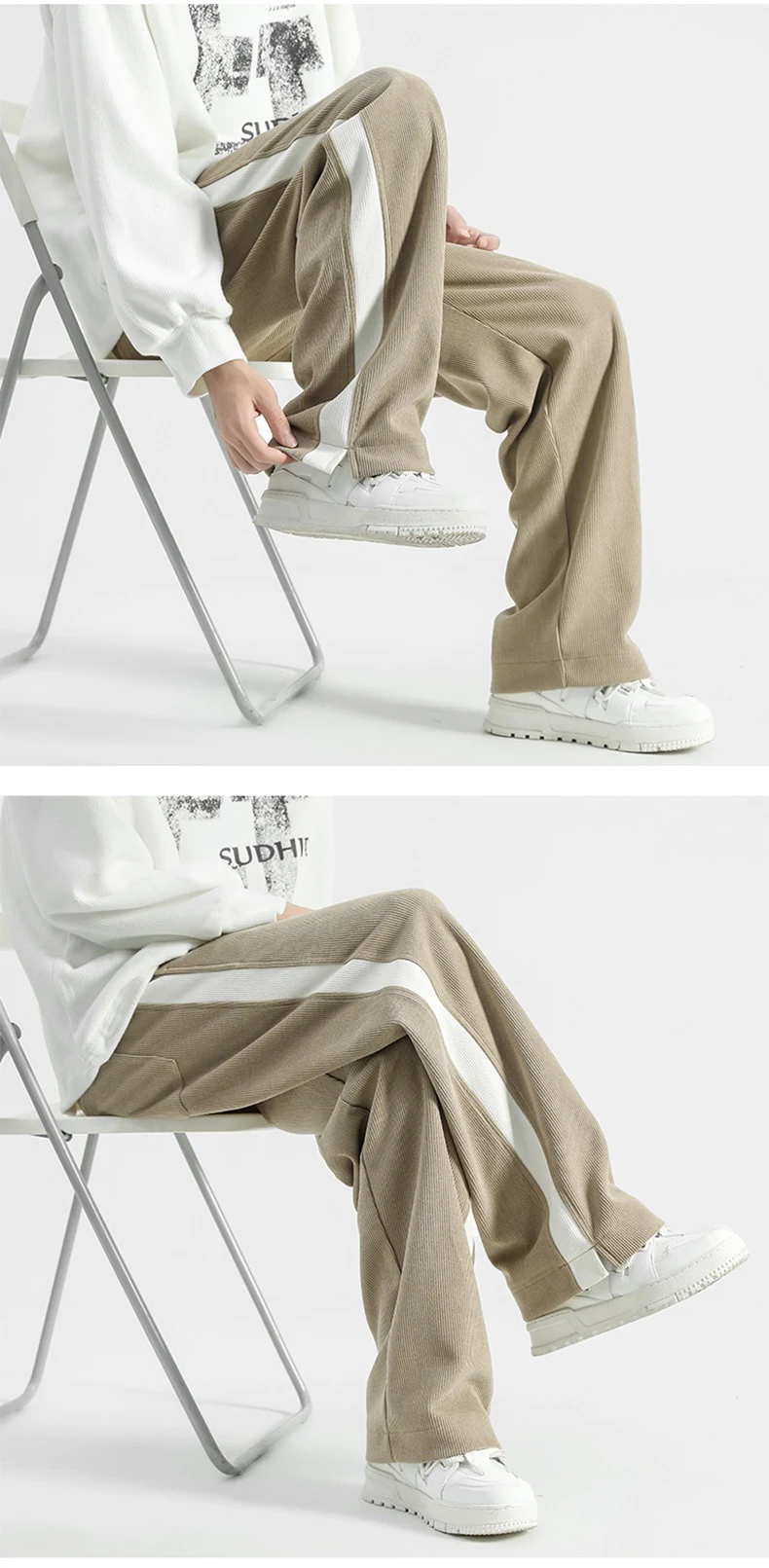 Amerikaanse dikke, losse corduroy mop broek met rechte pijpen. Comfortabele broek voor een casual look en een ontspannen gevoel. — foto 18