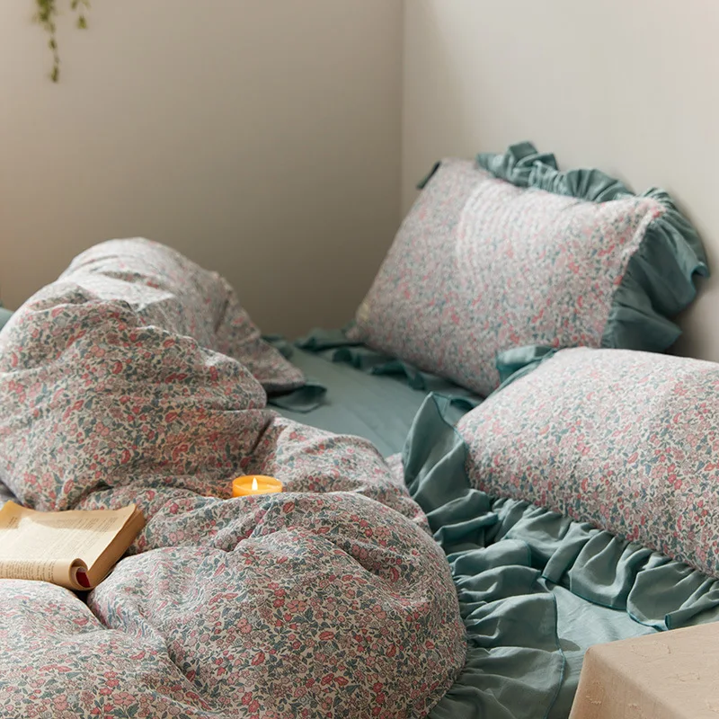 Jogo de cama floral pastoral em gaze dupla Ins Wind, quatro peças, respirável, macio, para um quarto aconchegante e noites tranquilas. — foto 5