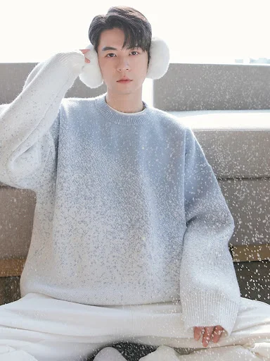 Title 2, Mens Color Gradient Couple Sweater Loose Knit,...
