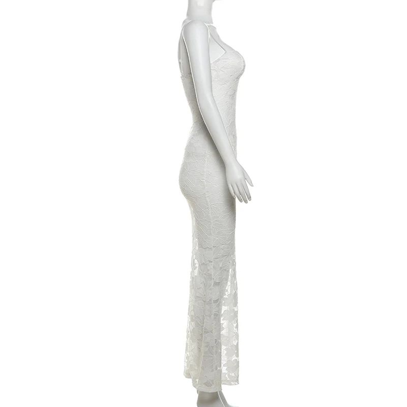 Title 12, Slim-fit, kanten, holle fishtail-jurk met losse...