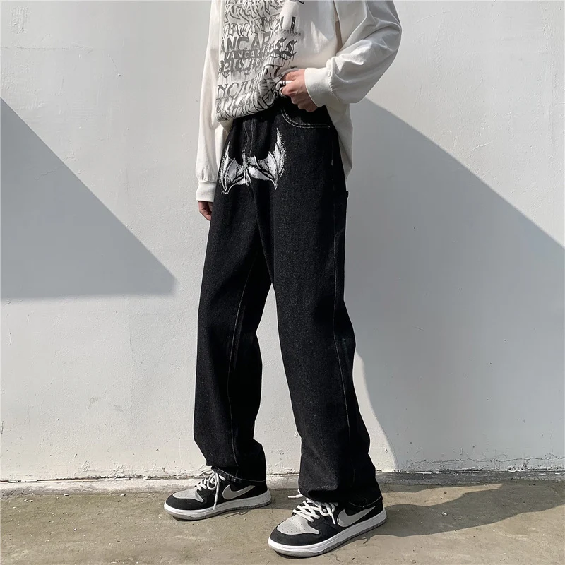 Title 1, Vintage Hip-hop Printed Loose Straight Jeans fo...