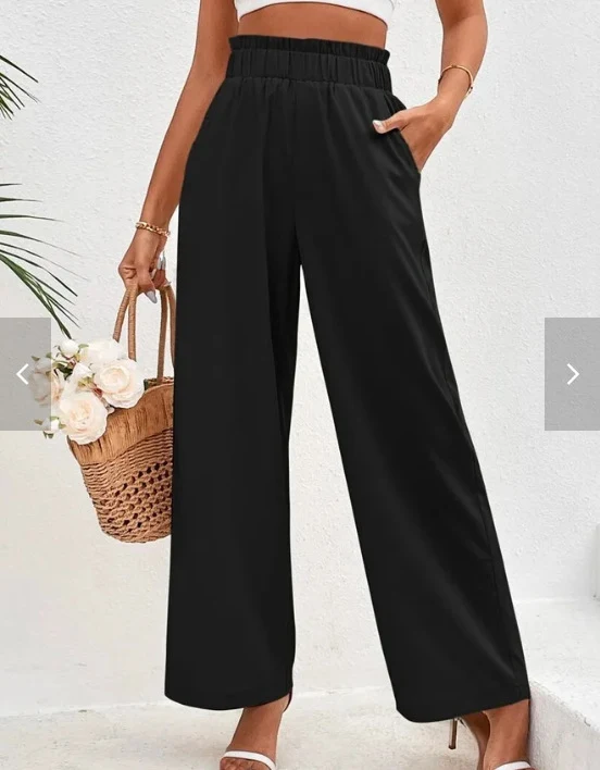 Pantaloni larghi da donna in cotone e lino a vita alta. Comodi e freschi, perfetti per un look casual ed elegante, ideali per la stagione estiva. — foto 10