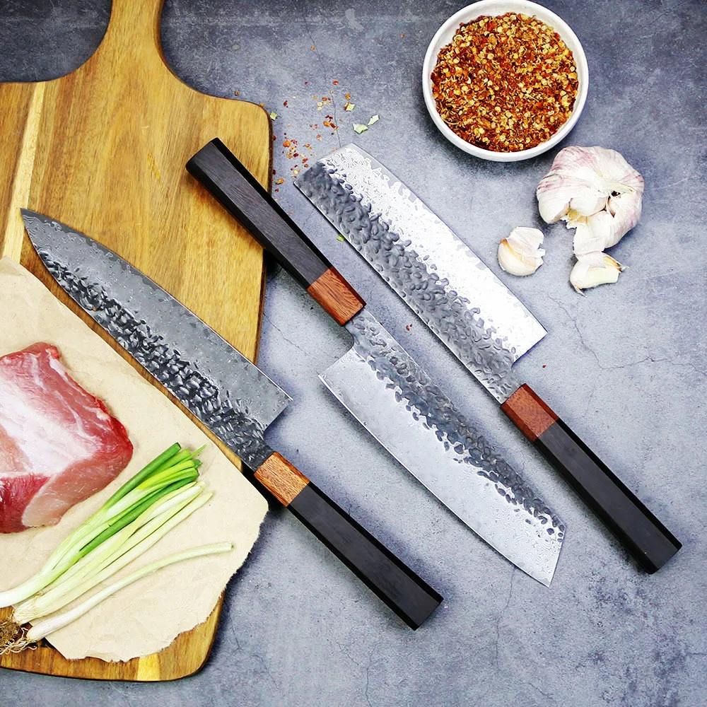 Title 4, Hammered and Forged Damascus Stainless Steel Ki...