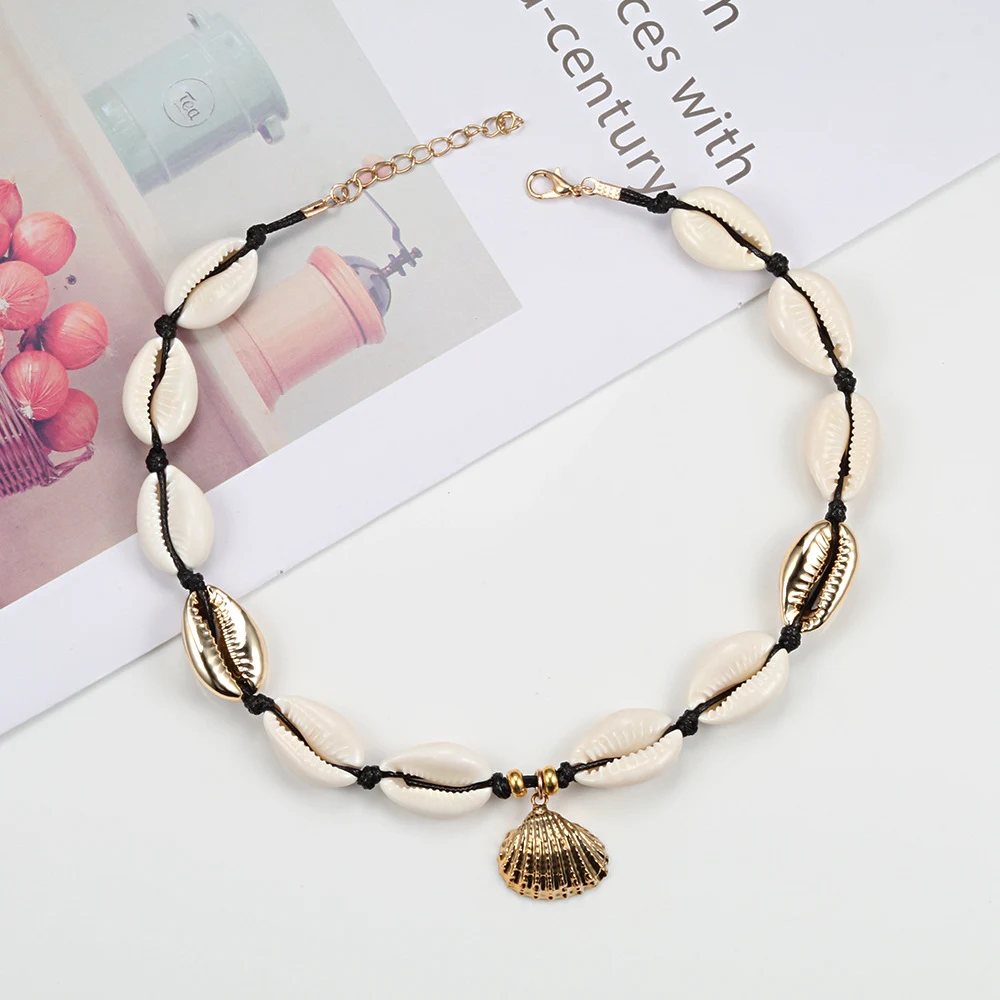 Colar boêmio exótico artesanal, pingente de concha natural, para clavícula. Perfeito para férias e feriados especiais. — foto 3