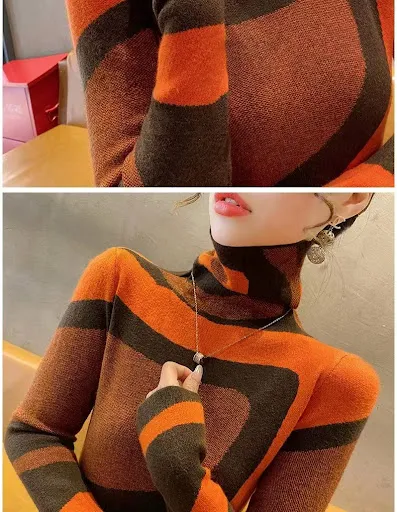 Title 10, Pull à col roulé de couleur contrastée pour femme
