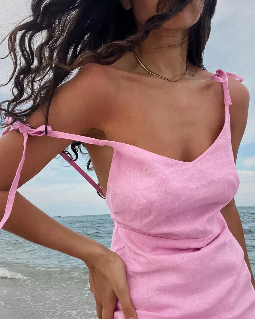 Title 8, Womens Cotton and Linen Pink Short Nightdress ...