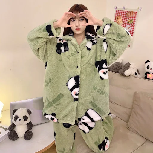 Title 5, Panda Coral Velvet Pajamas Womens Autumn And W...