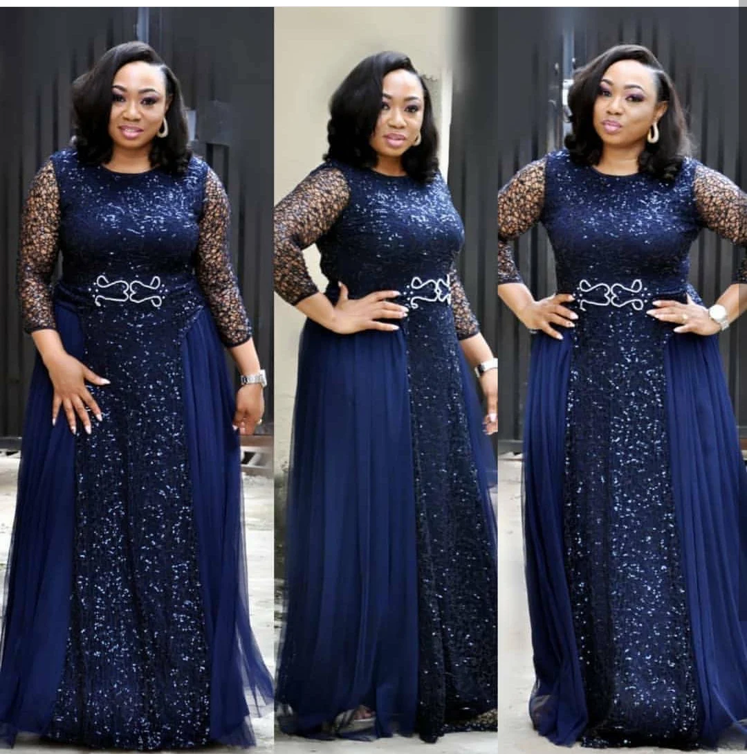 Title 4, Round Neck Long Sleeve Evening Party Dress. A c...