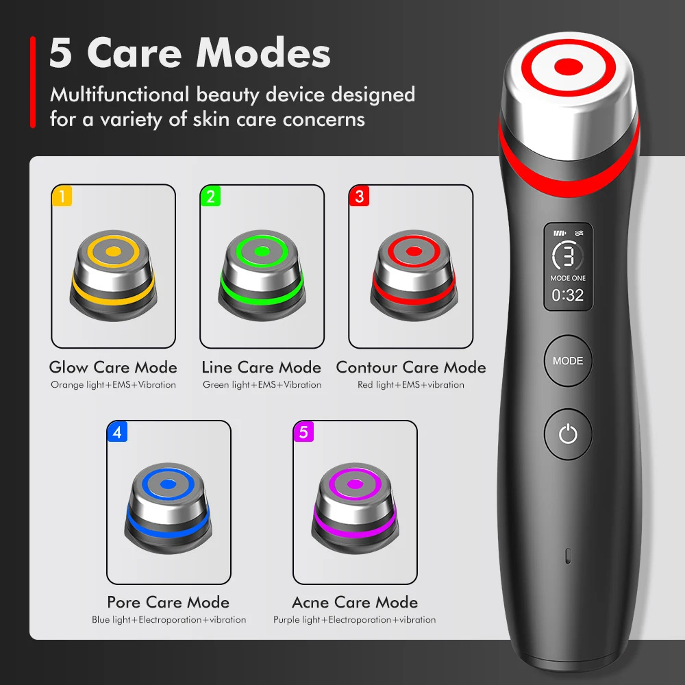 Imported Color Light Micro Current Vibration Massager for facial rejuvenation, skin tightening, and muscle relaxation, f — photo 4