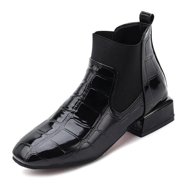 Damen Stiefel mit eckiger Zehenpartie, Lackleder, weiche Sohle, samtweiches warmes Futter, mittelhohe kurze Stiefel. Warm & bequem! — foto 4