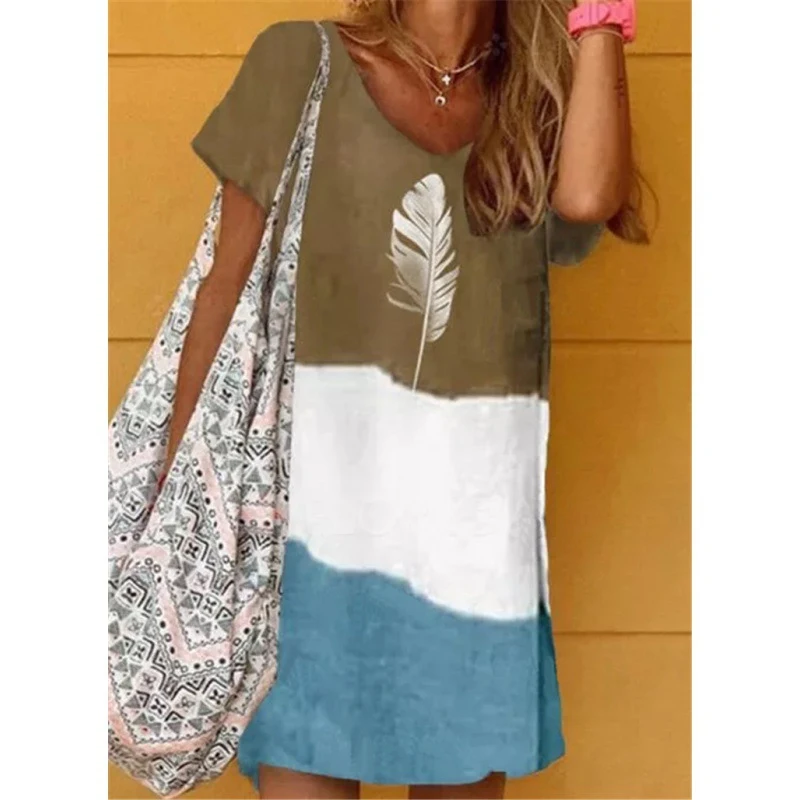Vestido solto feminino casual com decote em V em malha — foto 3