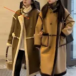 Abrigo largo de cachemira holgado estilo coreano para mujer, doble cara y lana de cordero con partículas de piel, cálido y elegante. — foto 4
