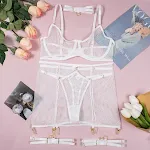 Completo cinque pezzi da donna, uniforme tentazione trasparente a rete. Esprimi la tua sensualità con questo look audace e affascinante. — foto 10