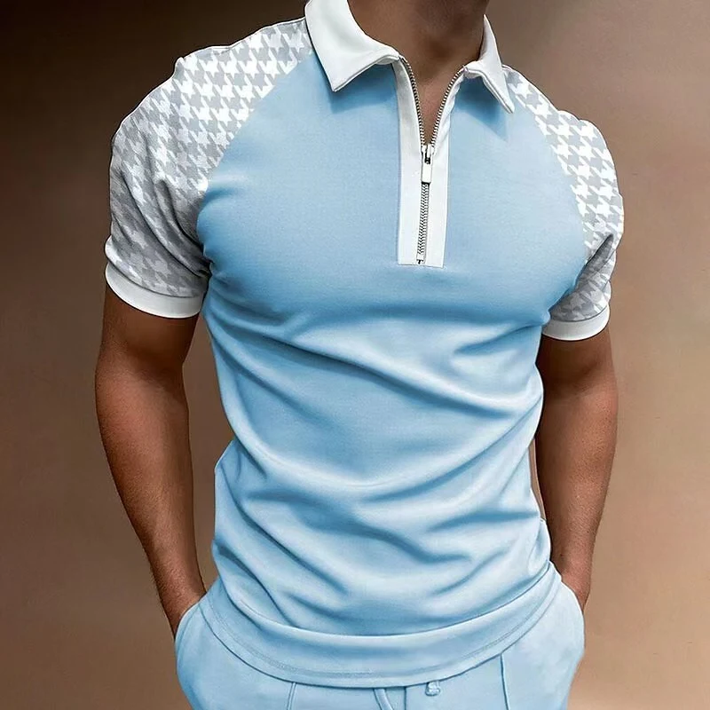 Heren Poloshirt Korte Mouw Kleurmatch Ruit Ritssluiting Comfortabel en Stijlvol Perfect voor Casual en Smart Casual — foto 4