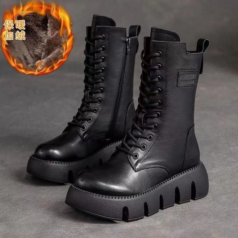 Gefütterte Damenstiefel aus dickem Baumwollstoff, kniehoch, warm und bequem für kalte Tage. — foto 8