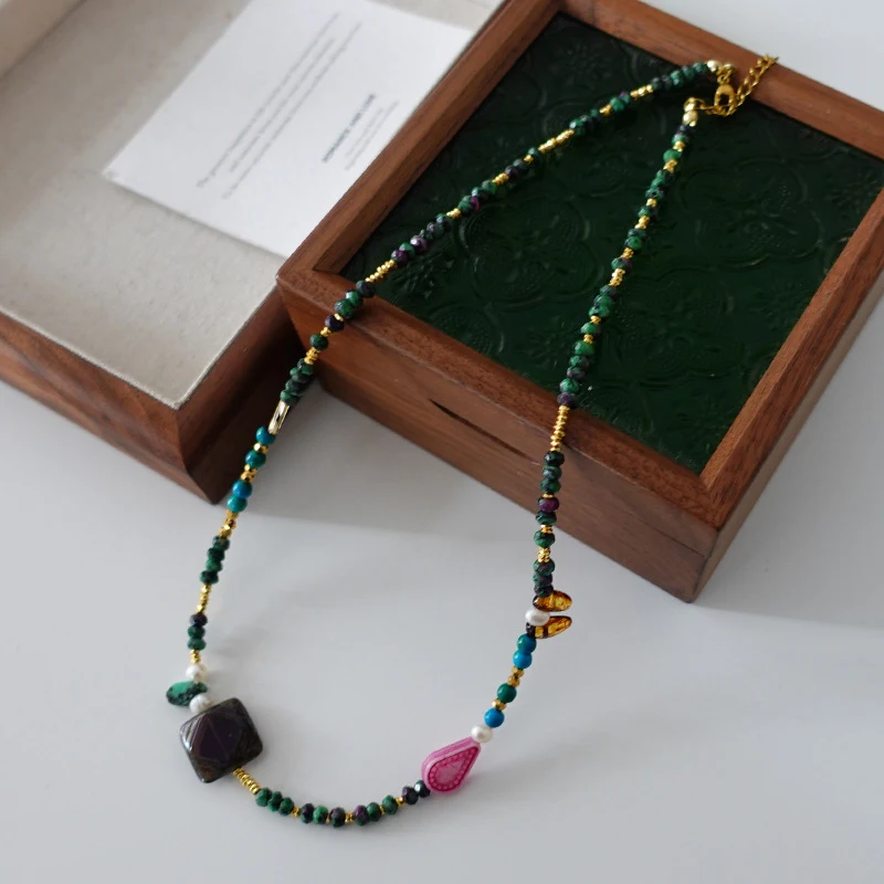 Colar de pérolas de pedra natural feminino vintage duplo, adicione um toque de elegância atemporal ao seu visual diário. — foto 7