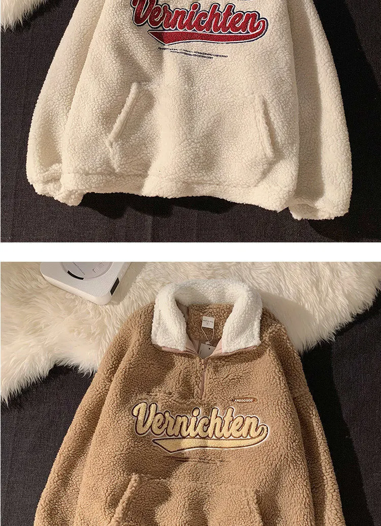 Kapuzenpullover aus Kaschmir mit Retro-Revers-Stickerei und halbem Reißverschluss — foto 19