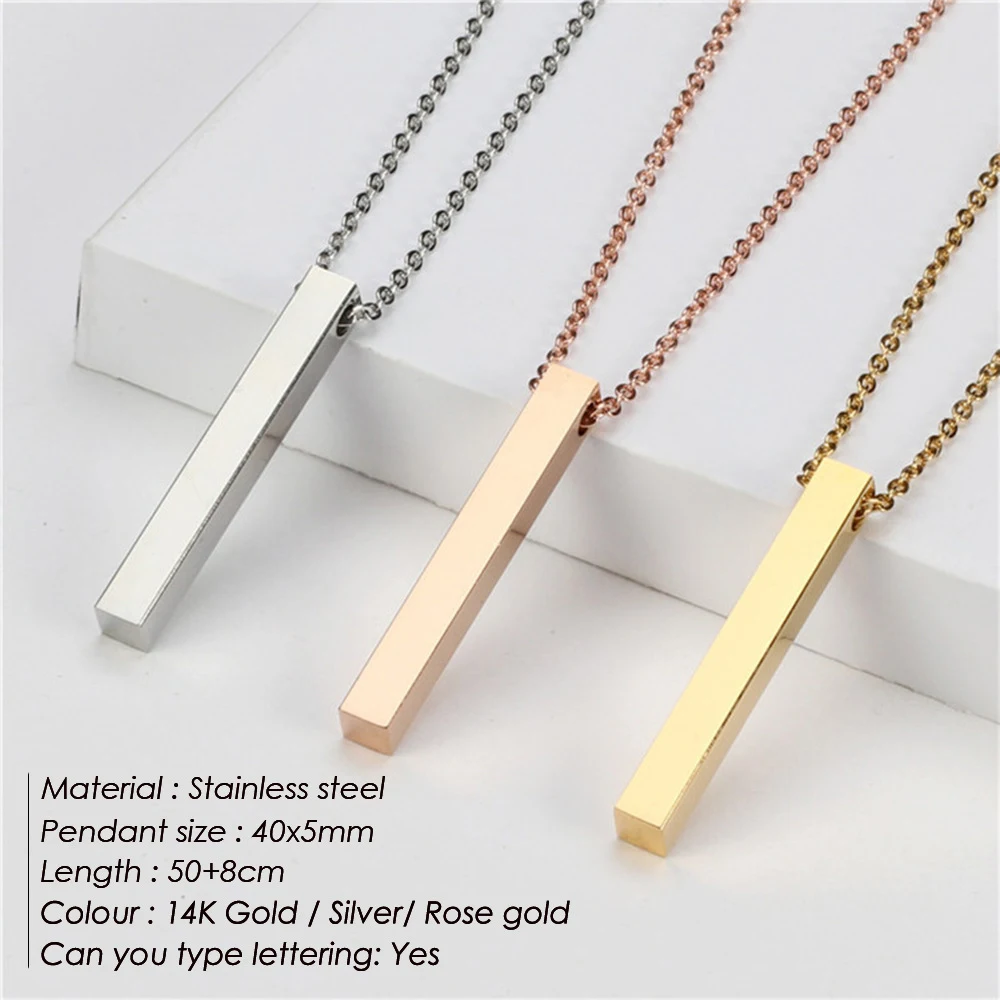 Colar feminino de aço inoxidável com pingente geométrico simples gravado, elegante e moderno para qualquer ocasião. — foto 4