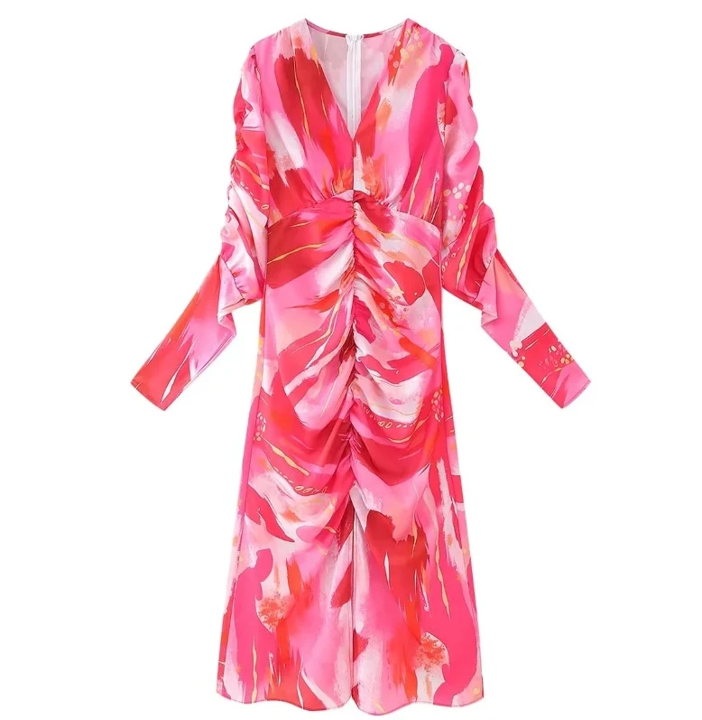 Title 12, Womens Pleated Print Long Sleeve Dress