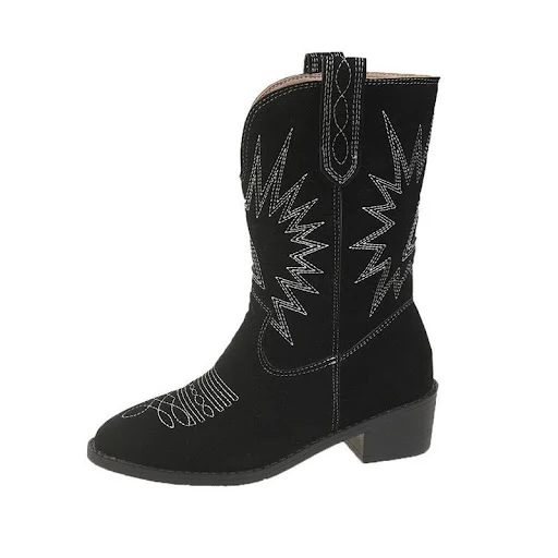 Title 1, Embroidered Sleeve Retro Mid-calf Pointed Chunk...