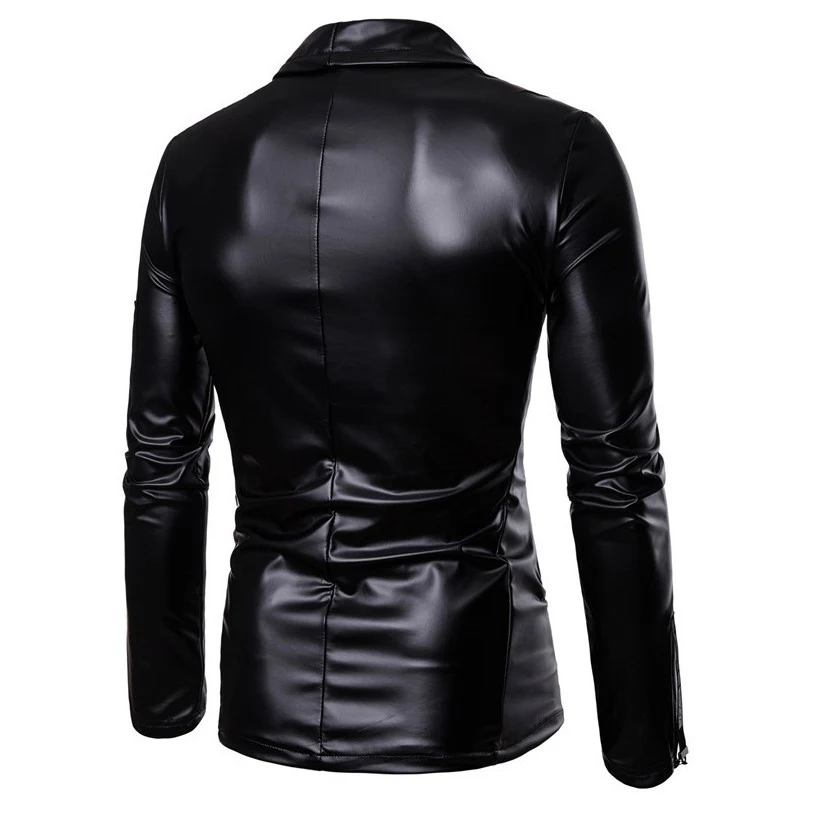 Giacca da moto uomo in pelle PU elastica con zip, autunnale. Eleganza e comfort per l'autunno, perfetta per ogni occasione. — foto 2