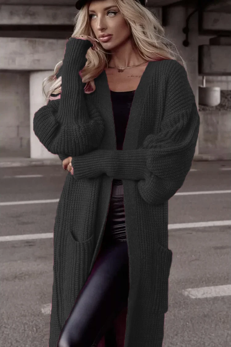 Title 16, Loose Knitted Cardigan Pocket Long Lantern Slee...