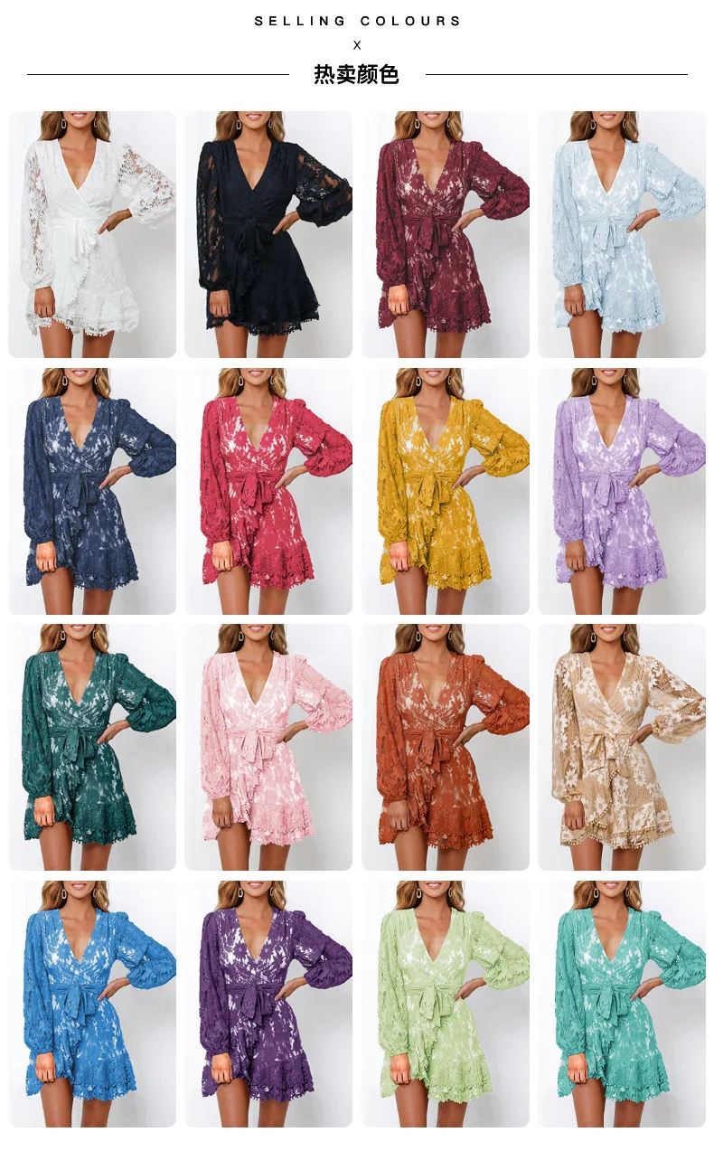 Title 7, Long Sleeve Dress Womens Cross-border Deep V S...