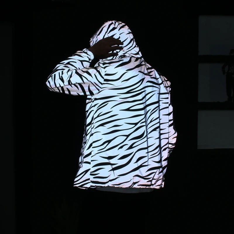 Title 2, Zebra pattern reflective trench coat for enhanc...