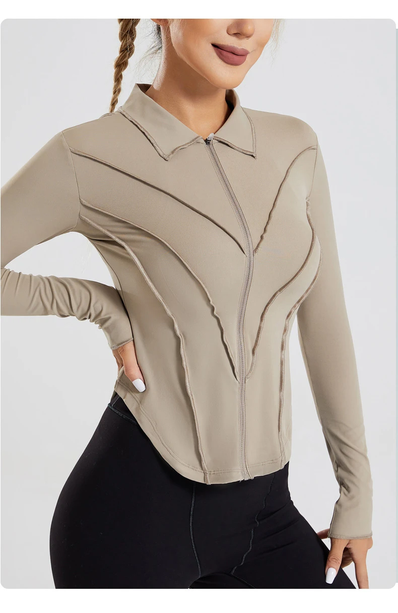 Lapel Yoga Clothes Long Sleeve Women's Zipper Jacket — photo 3