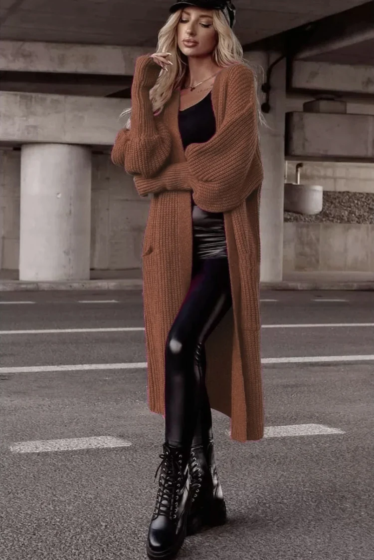 Title 22, Loose Knitted Cardigan Pocket Long Lantern Slee...