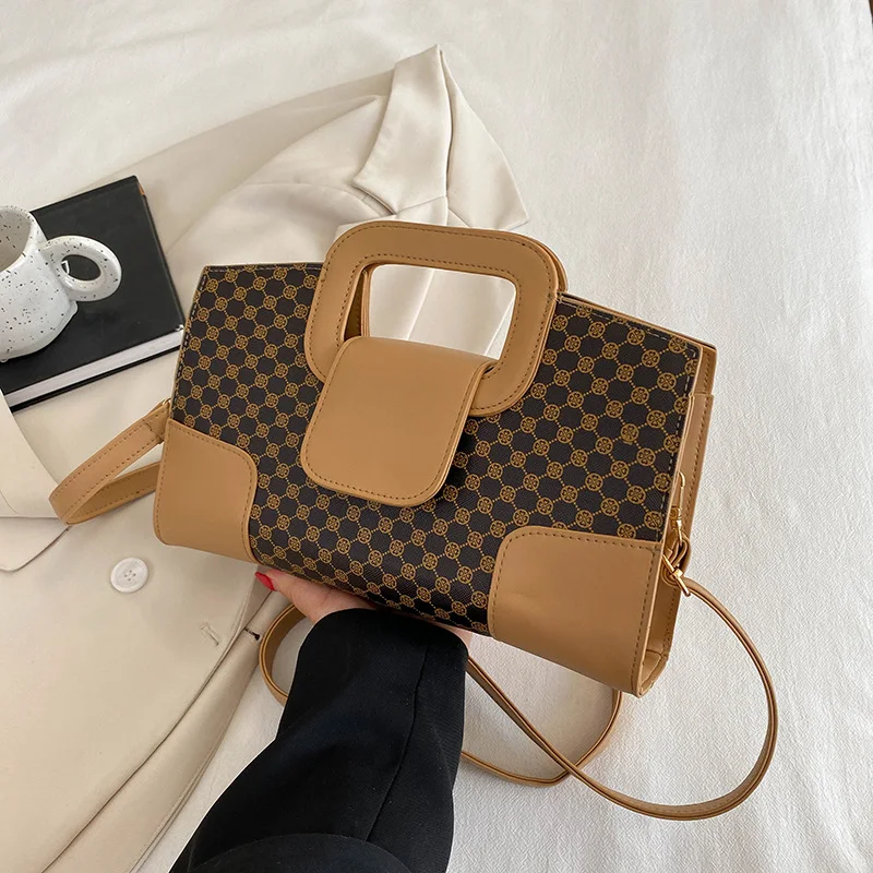 Piccola borsa a tracolla da donna, strutturata, a quadretti, casual, per la spalla, perfetta per ogni giorno — foto 12