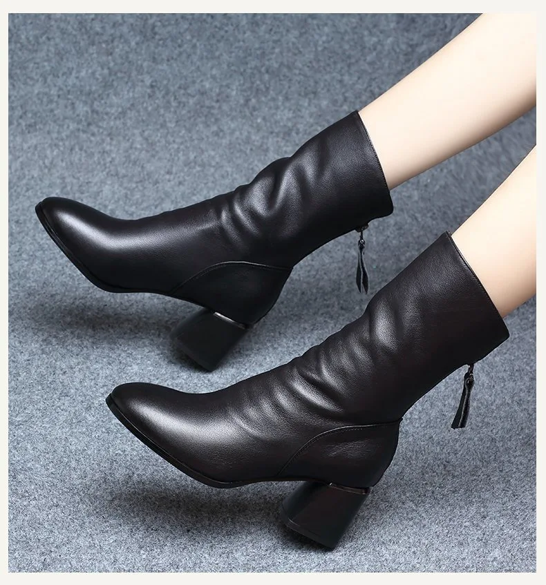 Title 2, Botas femininas retrô de salto médio com zíper ...