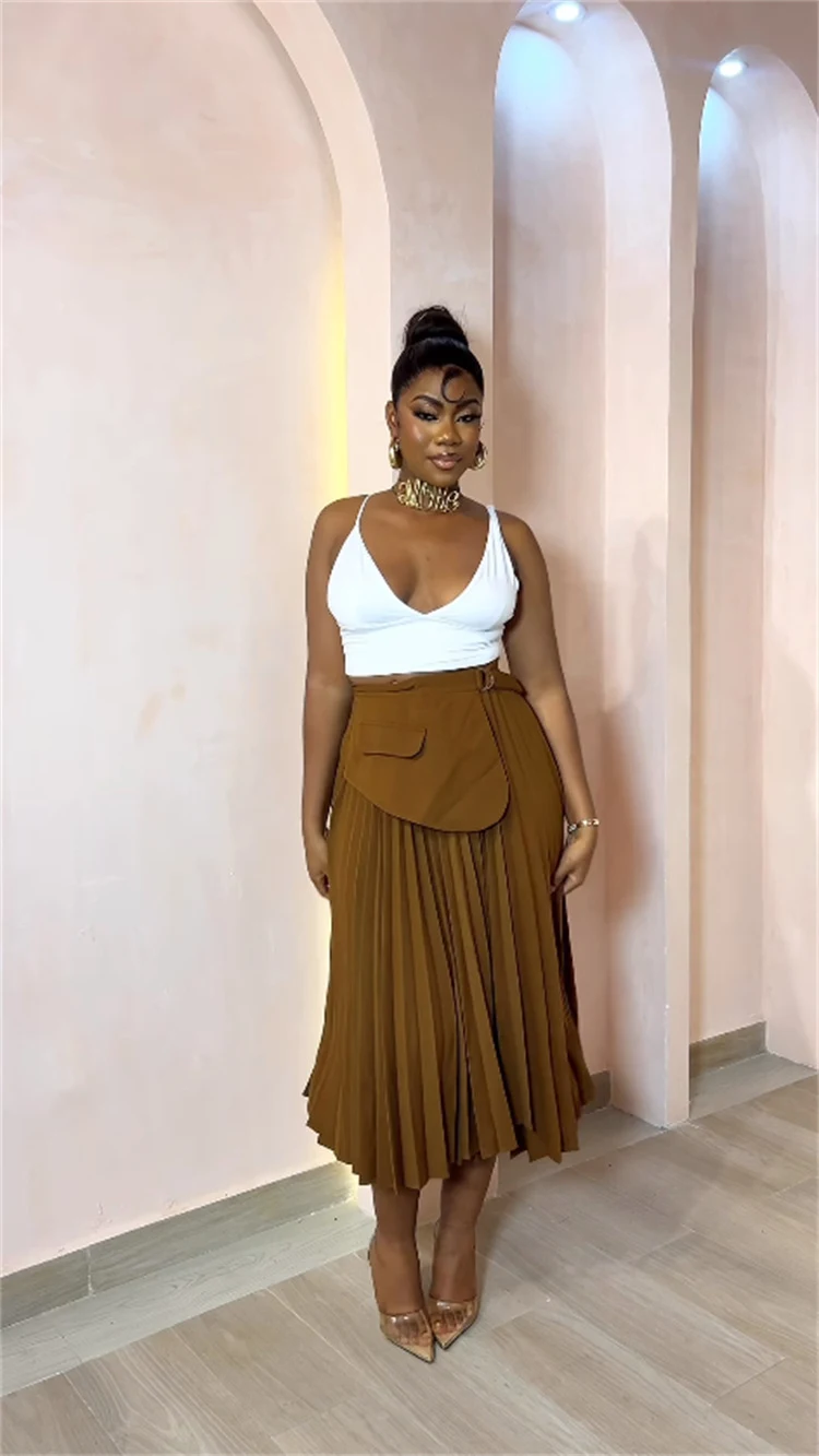 Title 2, High Waist Irregular Lace Up Pleated Skirt. Ele...