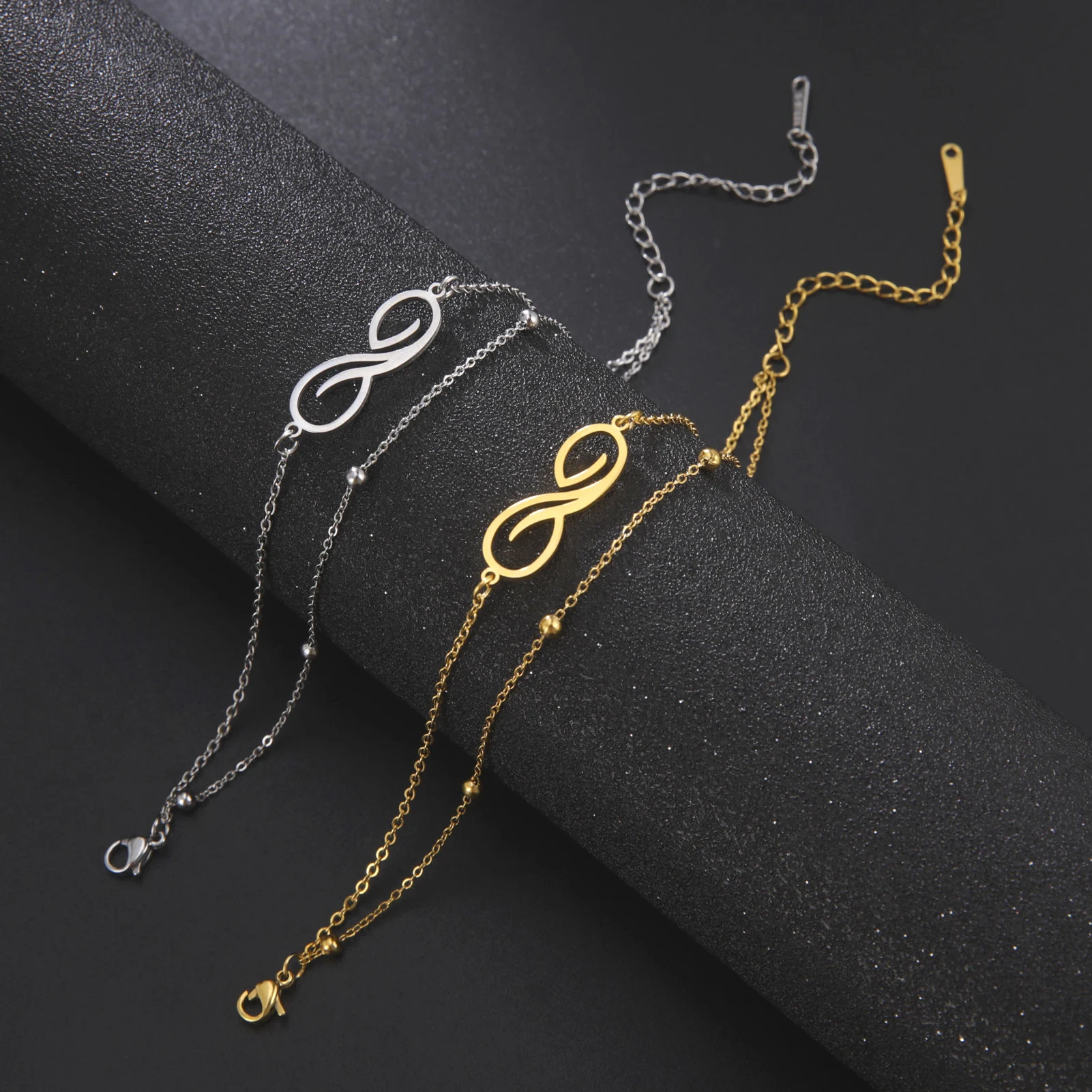 Cavigliera donna bohemien simbolo infinito acciaio inossidabile doppio strato collana perline cavigliera spiaggia elegante e alla moda. — foto 6