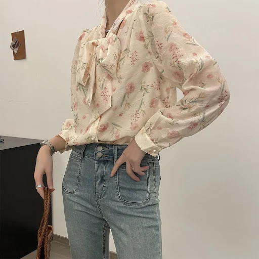 Title 12, Womens Elegance Retro Niche Floral Shirt – Uni...