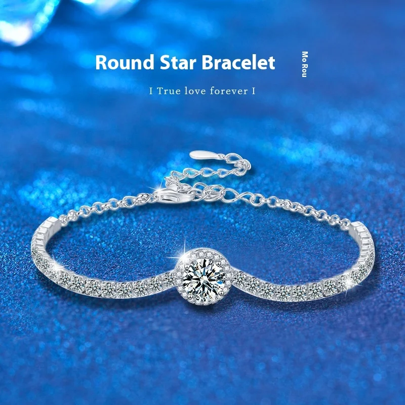 Pulseira feminina de prata 925 com moissanita estrelada, um toque de brilho celestial para realçar sua beleza em todas as ocasiões. — foto 1