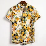 Camisa de praia de manga curta com estampa de comércio exterior de verão. Ideal para o sol, confortável e estilosa, perfeita para a praia ou lazer. — foto 3