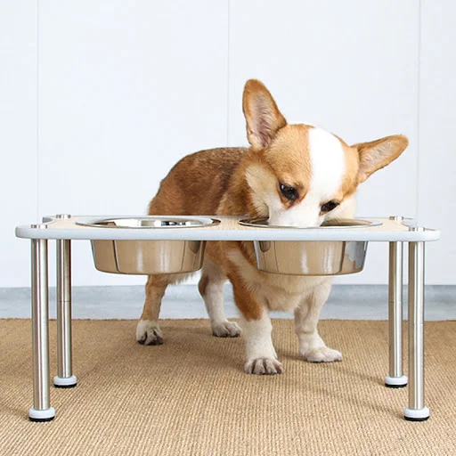 Title 7, Adjustable height dog food bowl rack provides c...