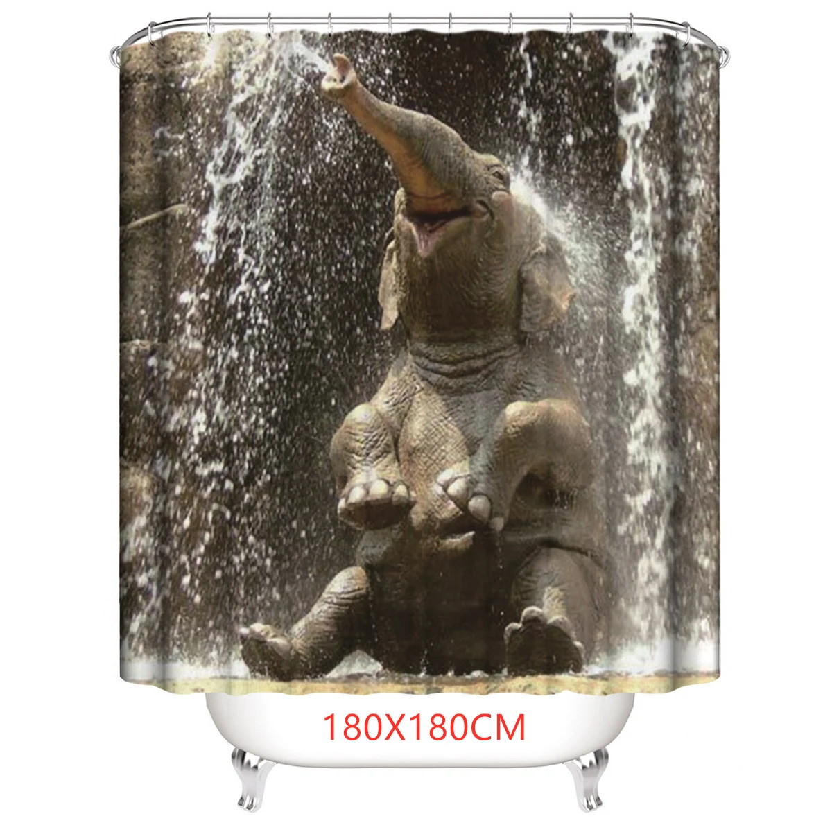 Cortina de ducha de elefante con estampado digital, juego completo. Transforma tu baño con este diseño animal vibrante y resistente al agua. — foto 3