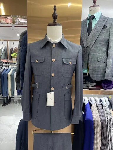 Title 14, Slim-fit Zhongshan Suit Navy Blue Mens Two-pie...