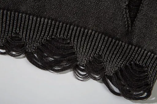 Title 16, Heavy-duty washed and ripped round neck sweater...